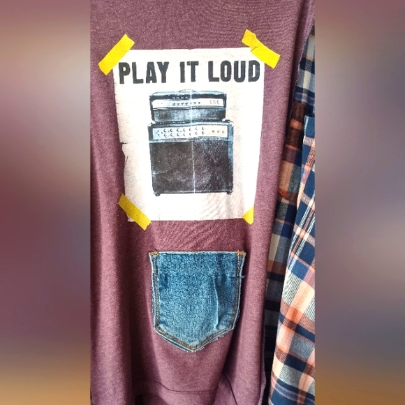 Upcycled Shirt with Plaid Sleeves - Picture 5 of 8